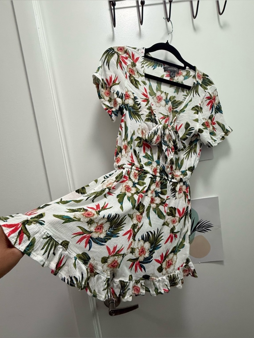 Primark White Tropical Floral Tie-Front Mini Dress